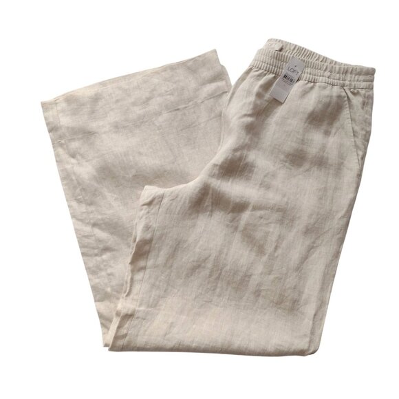 LOFT Pants - Loft Linen Wide-Leg Pants L NEW Natural Beige Comfy Pull On Lightweight Trousers